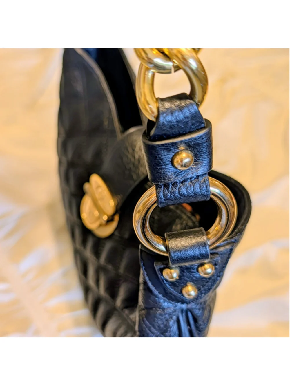 Y2K Quilted Leather Chain Shoulder Bag Black Gold Hardware Designer Inspired